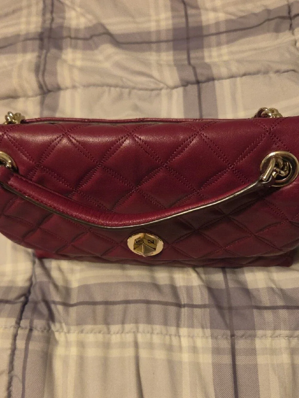 kate spade Quilted Burgundy Shoulder Bag with Gold-Tone Hardware
